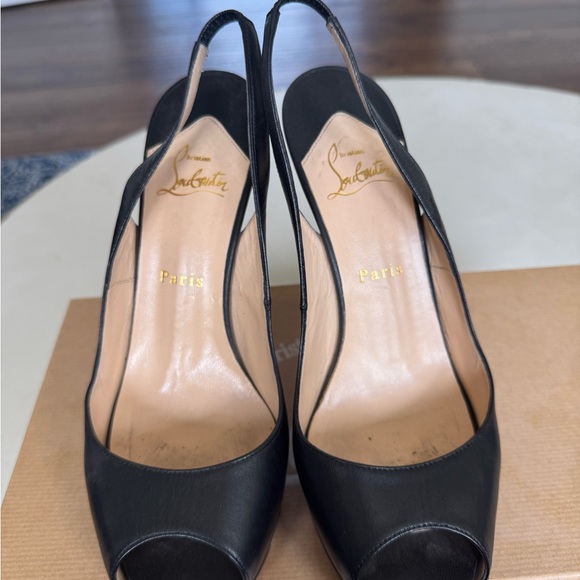 Christian Louboutin 120 Black Slingback Heels - Picture 2 of 10